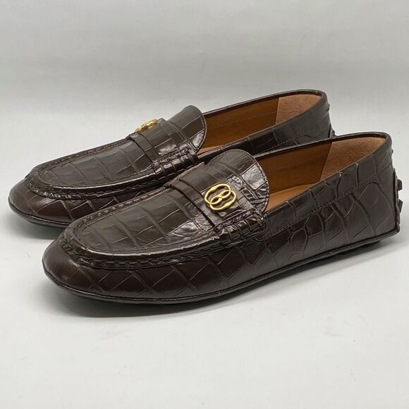 Bally Keeper Croc-Embossed Leather Driving Loafers size 7.5